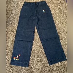 NWOT Disney Store L Jeans Mickey Minnie Mouse Teacher School Cargo 100 Cotton Lg